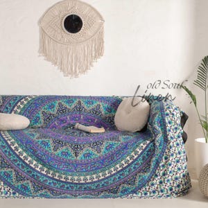 Bohemian Elephant Mandala Sofa Cover: Handmade Indian Tapestry