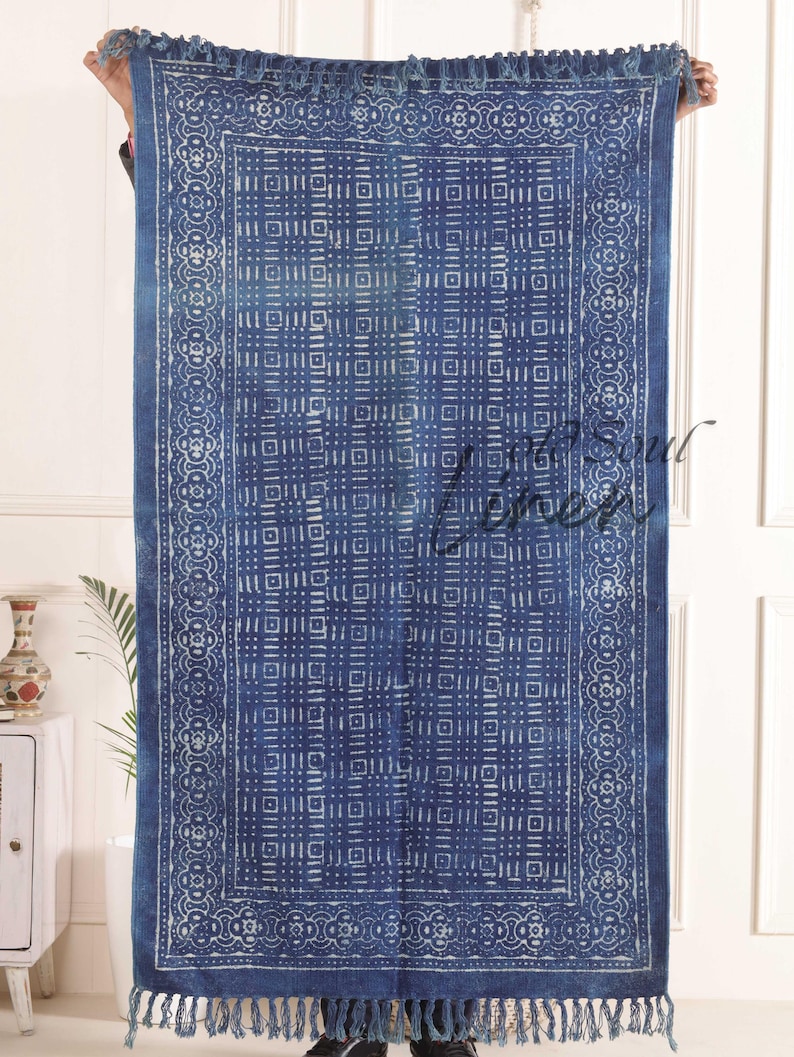 Handmade Indigo Block Print Cotton Rug: Boho Mandala, 2x3 Feet - Etsy