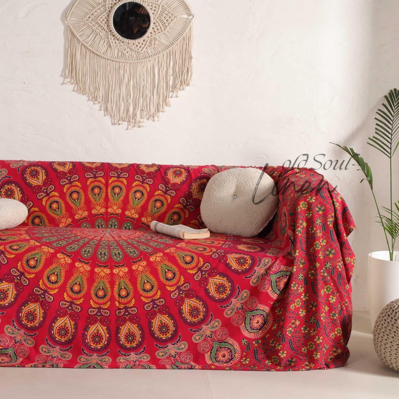 bohemian sofa cover, cotton sofa cover, custom sofa cover, floor couch throw,