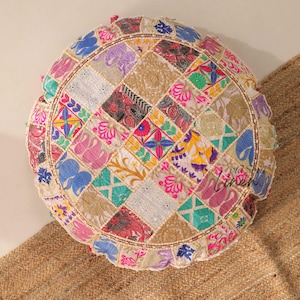 Hippie floor pillow - Indian meditation cushion cover | round floor cushion - 32&quot; boho floor pillow cover bohemian floor seating funky décor