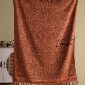 Hand Block Print Cotton Throw Blanket: Boho Mud Cloth with Tassels