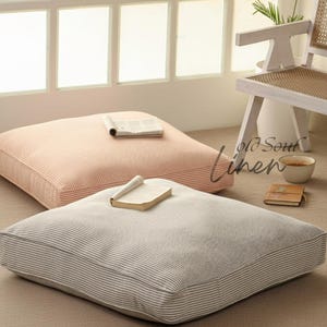 Funda de cojín de suelo de lino y gasa a rayas: fundas de almohada de meditación bohemias