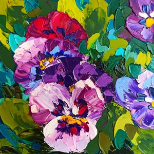 Impasto blanco abstracto beso-me-rápido flores floral optimista original pintura al óleo hecha a mano sobre cartón 7 x 7 en