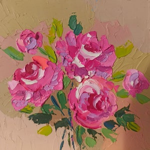 Impasto pintura a óleo rosas brancas flores florais natureza morta 6 por 6 em papelão