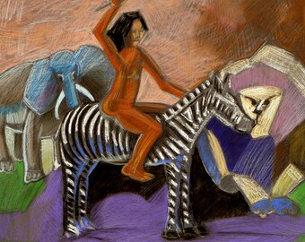 Cebra y el soldado de Savannah - Bellas artes originales - Pastel sobre papel