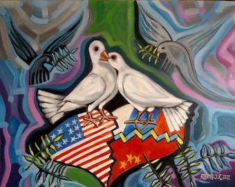 Unificadores de la paz, ¿hay esperanza? - Bellas Artes Originales - Óleo sobre lienzo