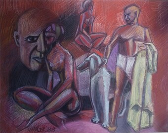 Interpretación del mundo de Pablo hoy - Bellas Artes Originales - Pastel sobre Papel