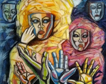 Mains et masques propres - Reima J.R. - Original Fine Art - Pastel on Paper