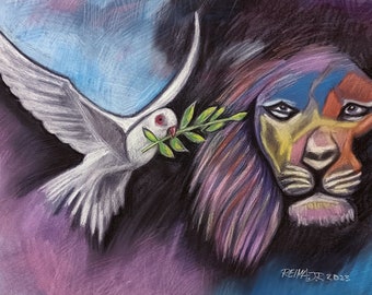 Lion of Peace 2023 - Original Fine Art - Pastel and paper