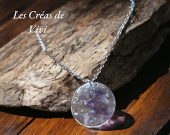 Summer necklace of Amethyst natural stone and stainless steel, stone necklace, purple necklace, for wedding raw stone Best seller