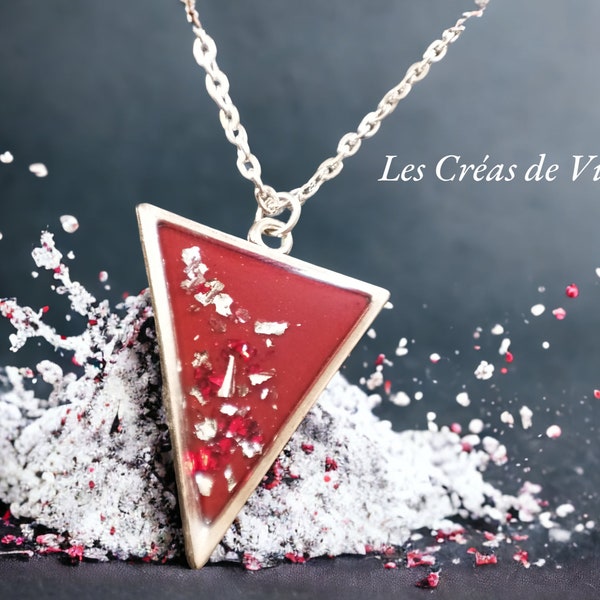 Collier été femme bi coloris rouge et feuille argent en acier inoxydable femme Best seller fait main et unique