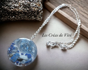 Collar de verano de piedra natural sodalita y acero inoxidable, collar de piedra, collar blanco azul, para boda de piedra cruda Best seller