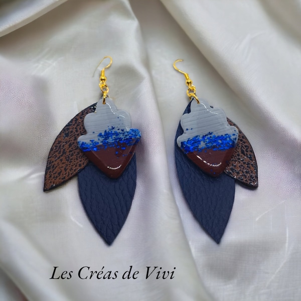 Boucles d'oreilles inspiration Egypte pour femme fleurs et feuilles simili cuir  pour femme nouveauté