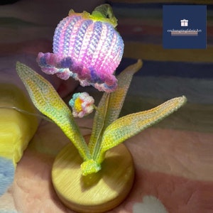 Crochet Flower Lamp, Lily Desk Lamp, Crochet Lily Of The Valley, Crochet Flowers, Handmade Flower Lamp, Knitted Lily, Flower Night Light