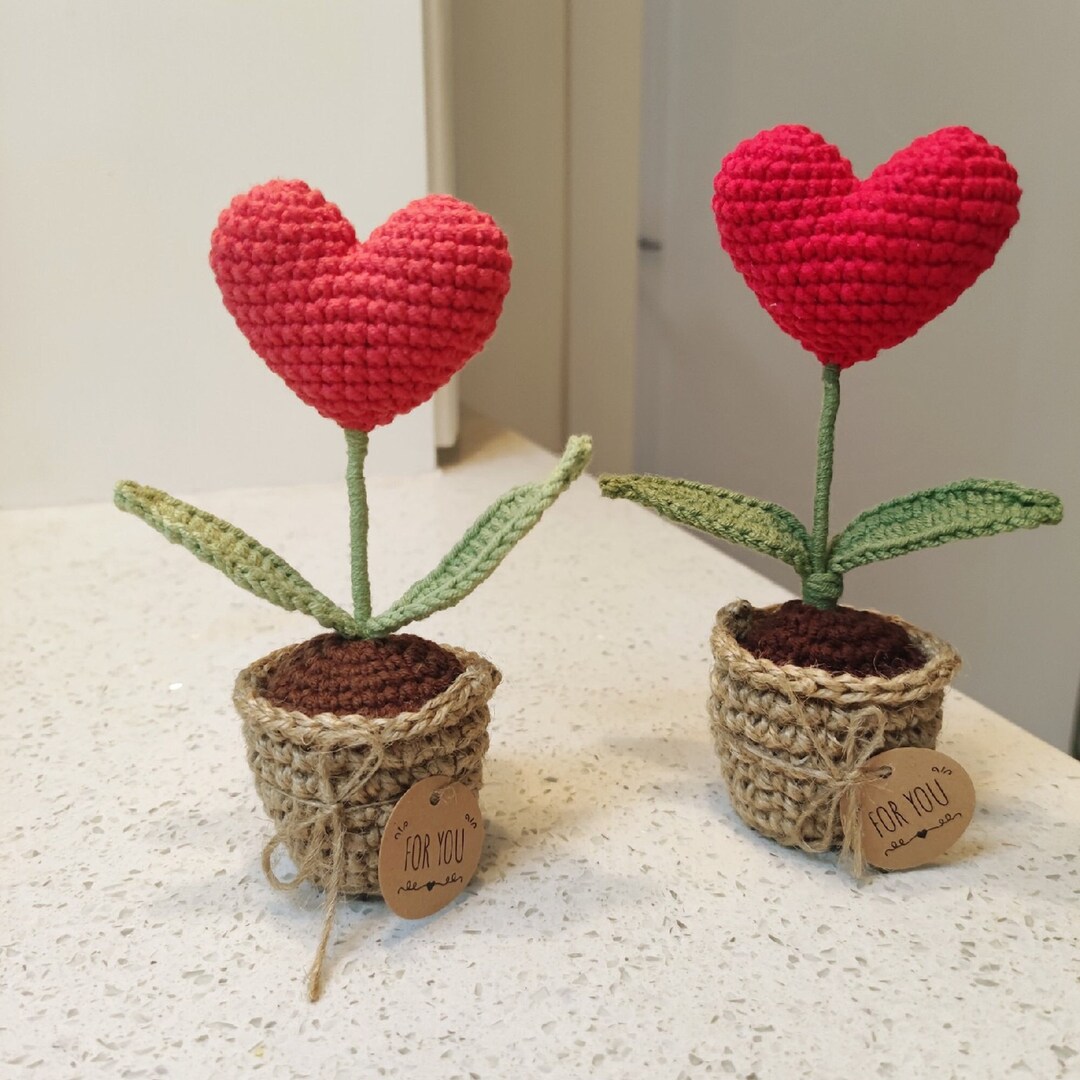 Crochet Love Potted Plants, Crochet Love Pots, Knitted Hearts, Handmade ...