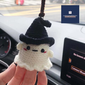 Crochet Ghost Car Accessories, Cute Crochet Car Decoration, Halloween Car Ornament, Crochet Ghost Hanging Decor, Car Pendant Hanging
