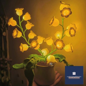 Crochet Lily Lamp, Crochet Lily, Crochet Flower, Crochet Pots,Crochet Lily of the Valley, Lily Night Light, Handmade Lamp, Mother's Day Gift