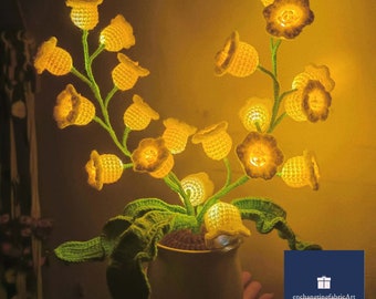 Crochet Lily Lamp, Crochet Lily, Crochet Flower, Crochet Pots,Crochet Lily of the Valley, Lily Night Light, Handmade Lamp,Mother's Day