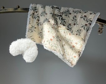 Doudou personnalisé brodé, doudou prénom, doudou lange, sherpa et gaze de coton, cadeau naissance