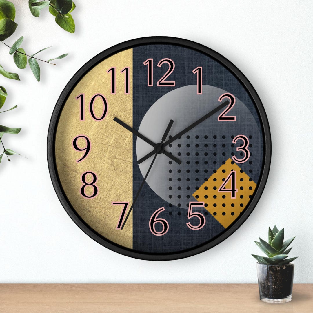 Unique Wall Clock Classy Gold & Grey/blue Modern Art Design, 10-inch ...