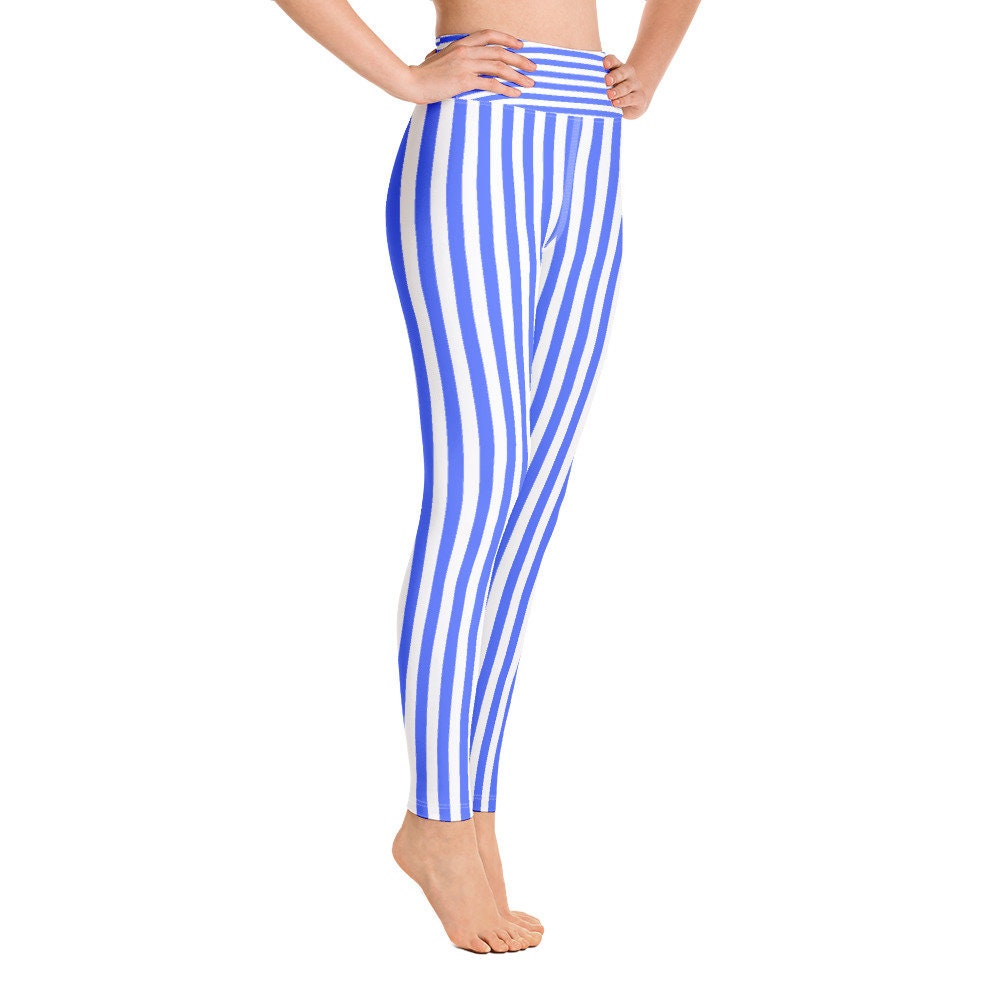 White and Blue Striped Casual Leggings / Yoga Leggings - Etsy