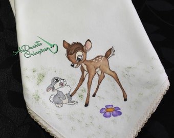 Handbemalte Baumwollwindel und Lätzchen, Bambi