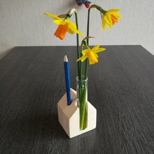 Reagenzglas Vasenhalter aus Holz, Blumenvase in Häuschenform mit Reagenzglas, Schreibtischdekoration