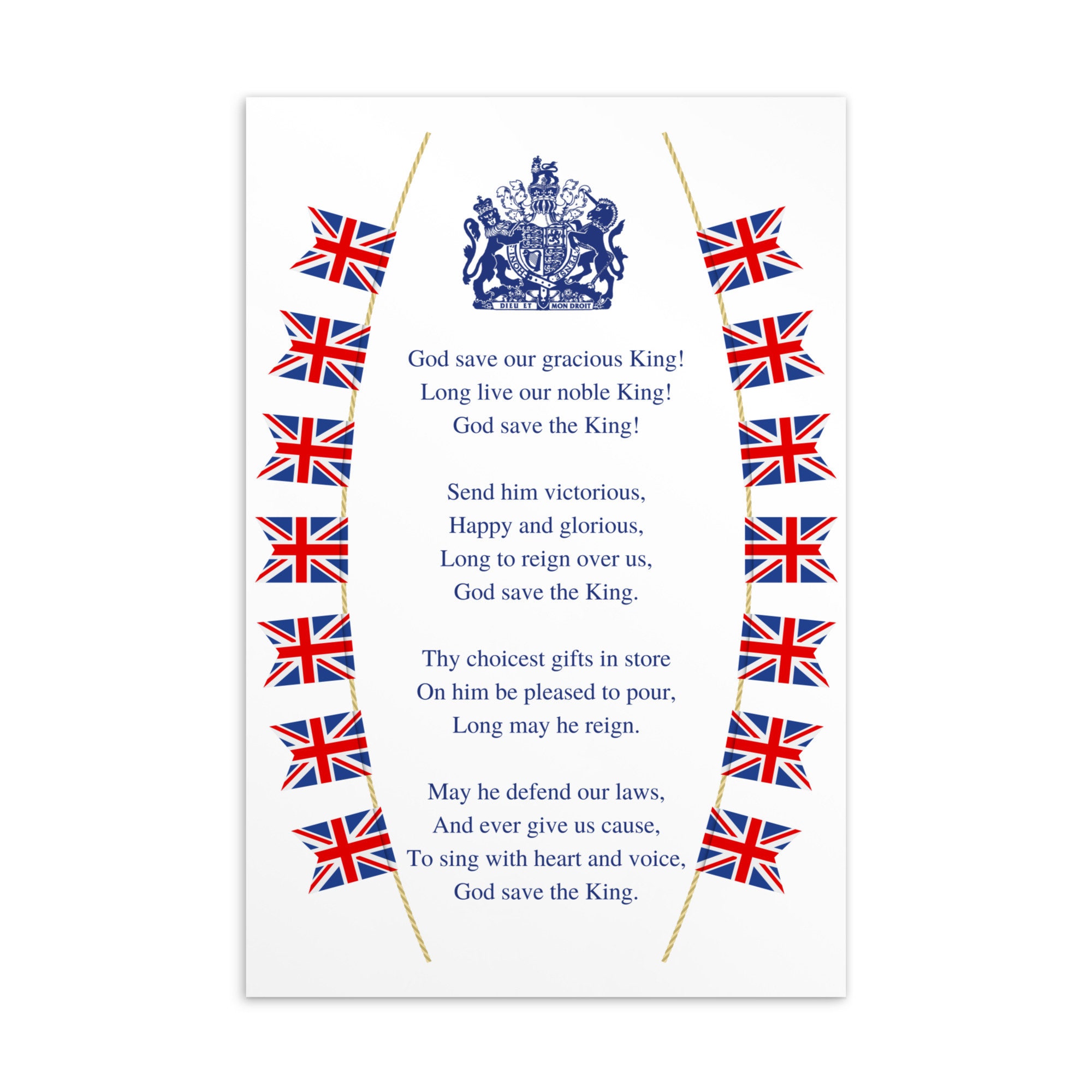 God Save The King Lyric Postcard National Anthem Lyrics Etsy Uk