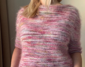 Angora Sweater Elegant Fashion Fluffy Sweater Angora Warm Pullover Winter Sweater for Women Cozy Fluffy Pullover Multicolored Sweater Pink