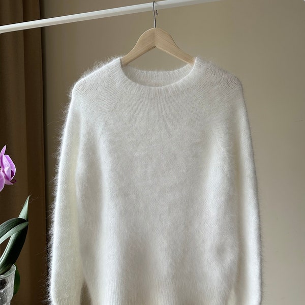 Angora White Sweater Fluffy Pullover