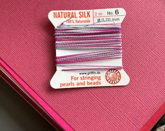 GRIFFIN GRIFFIN Hand Dyed Ombre Silk Beading Thread: Blue Purple Pink Griffin Cord