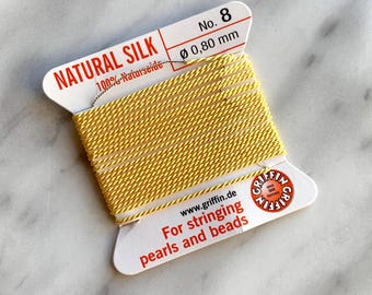 GRIFFIN GRIFFIN silk thread in Banana Yellow, Hand-Dyed Beading Thread, Easter spring yellow