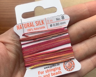 GRIFFIN Griffin silk thread in RHUBARB, hand-Dyed Silk Cord for beading and jewellery