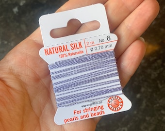 GRIFFIN Lilac Silk Beading Thread with Needle: Hand-Dyed Griffin Cord