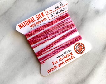 GRIFFIN GRIFFIN Hand Dyed Red Pink Silk Beading Thread - beading Cord