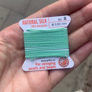 GRIFFIN Silk Cord in MINTY GREEN, Griffin silk, griffin silk cord, rainbow thread, silk cord, silk beading thread, silk rainbow thread