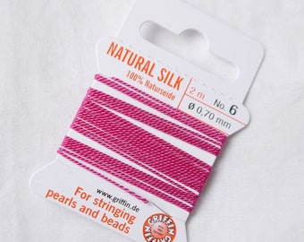 GRIFFIN Griffin silk thread in HOT PINK, hand dyed silk for beading and jewellery making