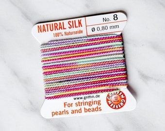 GRIFFIN Griffin Bright Rainbow Silk Thread: Hand Dyed  Beading Cord with needle