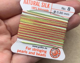 GRIFFIN Griffin silk thread MUTED RAINBOW, Hand-Dyed Silk Cord for beading