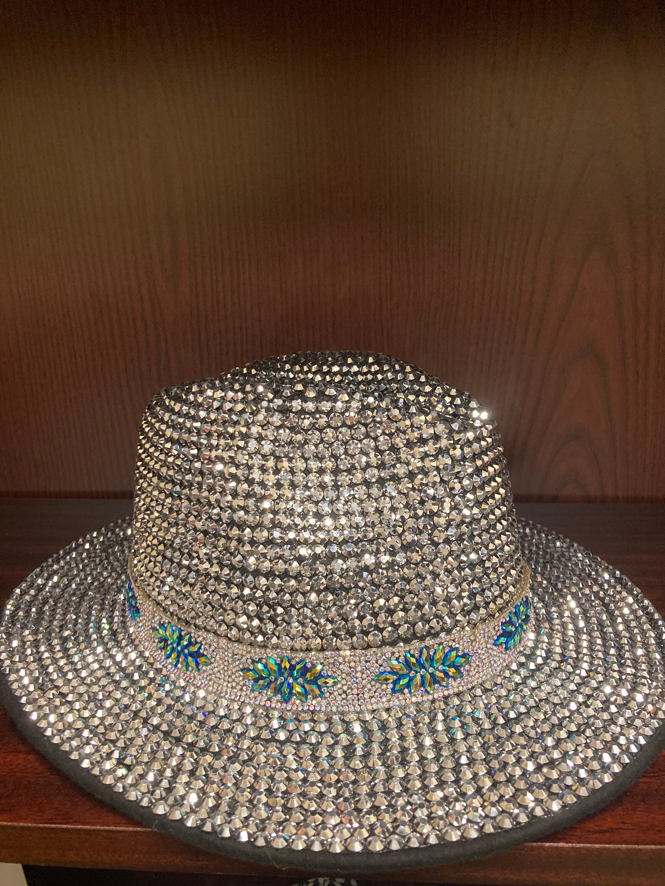 Silver Rhinestone Adjustable Fedora/cowboy Hat - Etsy display picture 1