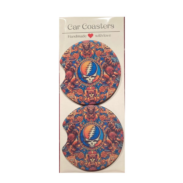 Grateful Dead Handmade Car Coasters steal your face and bears