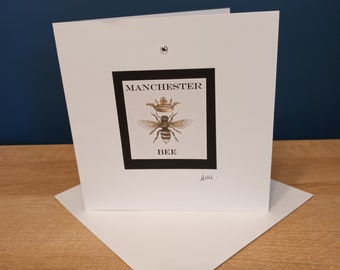 Handmade Manchester Bee Card -Blank -Manchester Bee Greeting Card- Bee Greeting Card