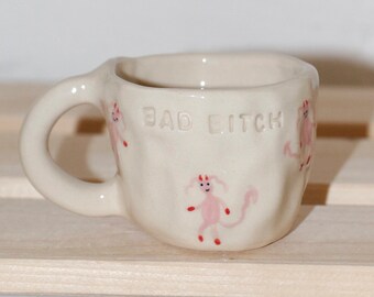 ESPRESSO BAD BITCH 90-110ml pink devils beige red cup mug clay handmade piece aesthetic pinterest gift small business