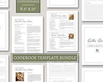 Cookbook Template with Photos, EXPANDED SET,  Recipe Template, Recipe Book Template, Editable Recipe Card Template, Printable, 8.5"X11"