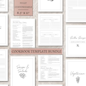 Kochbuchvorlage, ERWEITERTES SET, Rezeptvorlage, Rezeptbuchvorlage, bearbeitbare Rezeptkartenvorlage, druckbare Rezeptkarten, 8,5 "x 11"