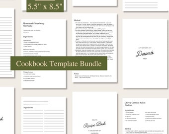 Cookbook Template, EXPANDED SET,  Recipe Template, Recipe Book Template, Editable Recipe Card Template, Printable Recipe Cards, 5.5"X8.5"