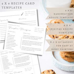Recipe Template, Editable Recipe Card Template, Recipe Cards Printable, 4x6 Recipe Card, Modern Recipe Template