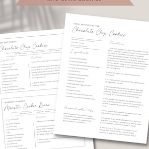 May include: Two printable recipe pages for chewy browned butter chocolate chip cookies and monster cookie bars. The recipes include ingredients, prep time, cook time, and directions.
