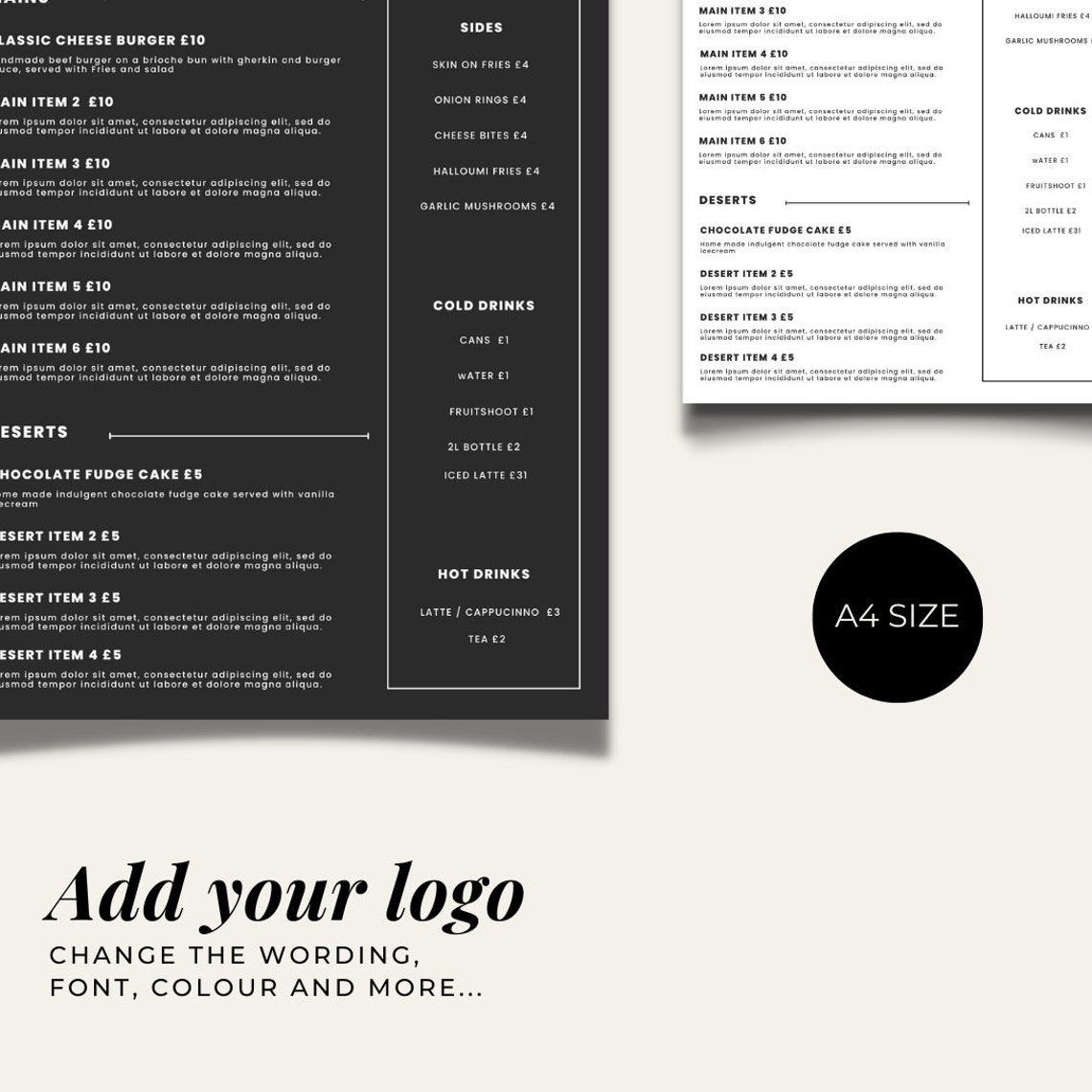Customizable Menu Template , Editable Template Price List, Restaurant ...