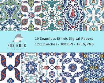 Ottoman Turkish Tile Pattern, Seamless Digital Paper (Digital Download)